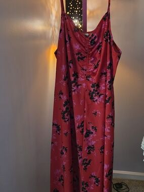 a new day Red Floral Ruched Satin Slip Dress Sz 3X
